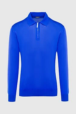 Синее поло с длинным рукавом и воротником на молнии