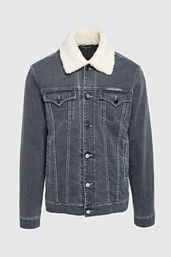 Gray cotton and elastane denim jacket for men