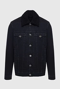 Black cotton and elastane denim jacket for men