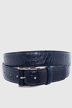 Blue crocodile leather belt for men