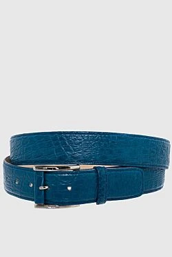 Blue crocodile leather belt for men