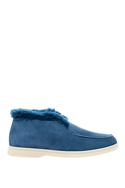 Blue nubuck and fur loafers for women