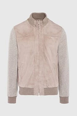 Suede and polyester jacket beige for men