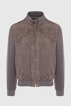 Suede and polyester jacket brown for men