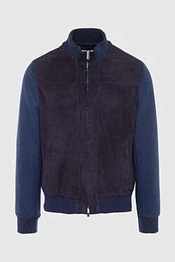 Suede and polyester jacket blue for men