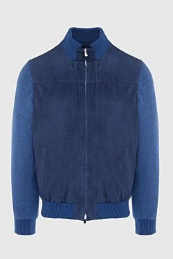 Suede and polyester jacket blue for men