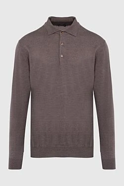 Wool long sleeve polo brown for men