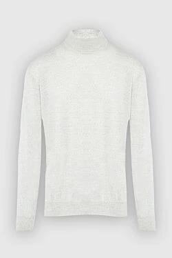 Men's jumper with a high stand-up collar made of wool, beige