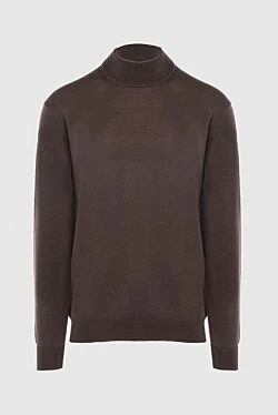 Men's jumper with a high stand-up collar, brown wool