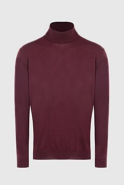 Men's jumper with a high stand-up collar, burgundy wool