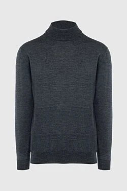 Men's jumper with a high stand-up collar made of wool, gray