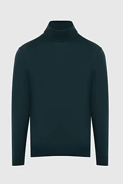 Men's jumper with a high stand-up collar made of wool green