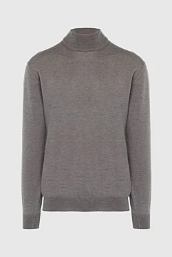 Men's jumper with a high stand-up collar, brown wool