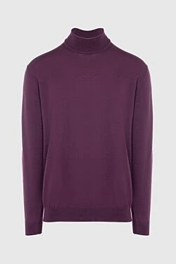 Men's jumper with a high stand-up collar, burgundy wool