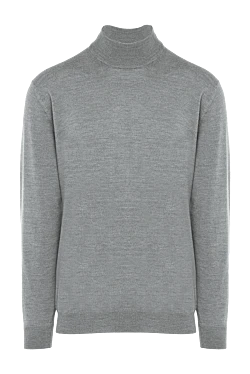 Men's jumper with a high stand-up collar made of wool, gray