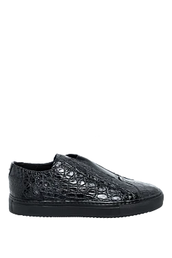 Black crocodile leather slip-ons for men