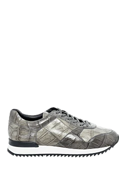 Gray crocodile leather sneakers for men