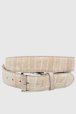 Beige crocodile leather belt for men