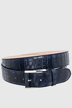 Crocodile leather belt blue for men