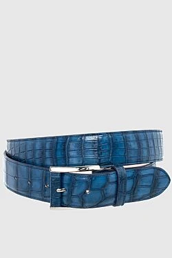 Crocodile leather belt blue for men