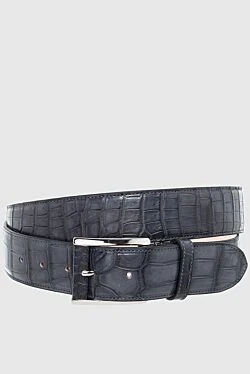 Gray crocodile leather belt for men