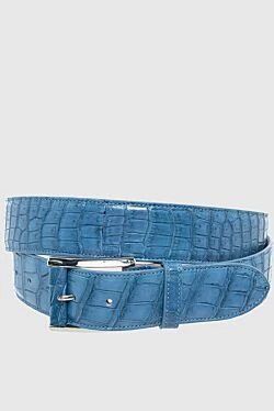 Blue crocodile leather belt for men