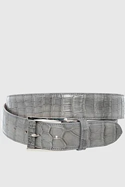 Gray crocodile leather belt for men