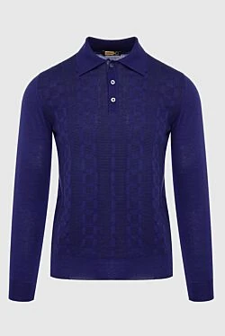 Long Sleeve Polo in Silk, Cashmere and Crocodile Blue for men