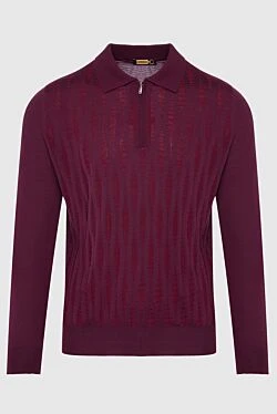 Long sleeve polo in silk and cashmere burgundy for men