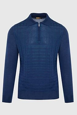 Long Sleeve Polo in Silk and Cashmere blue for men