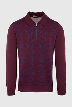 Long sleeve polo in silk and cashmere burgundy for men