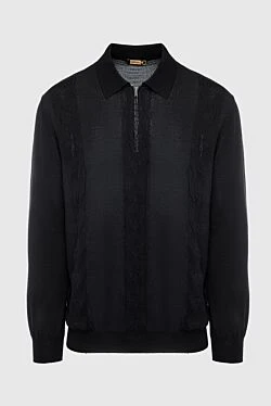 Long sleeve polo in silk, cashmere and crocodile skin black for men