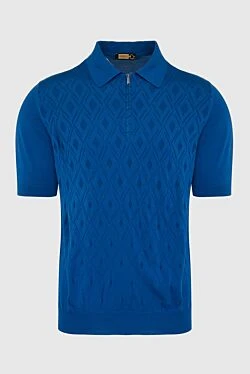 Polo in silk, cotton and crocodile skin blue for men