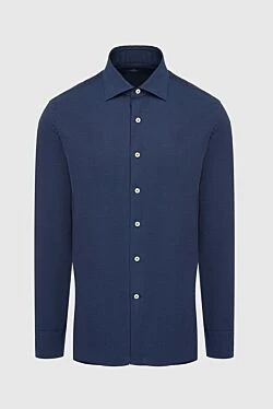 Men's blue cotton and cashmere shirt