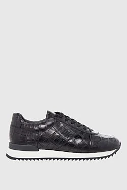 Black crocodile leather sneakers for men