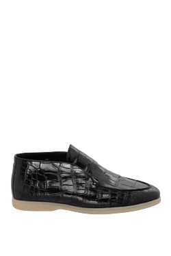 Black crocodile leather loafers for men