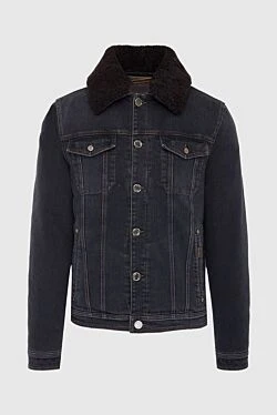 Black cotton and elastane denim jacket for men