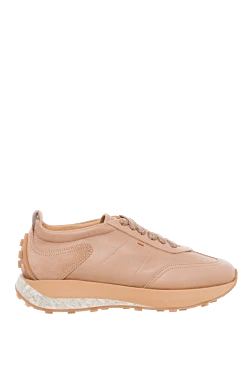 Beige leather sneakers for women