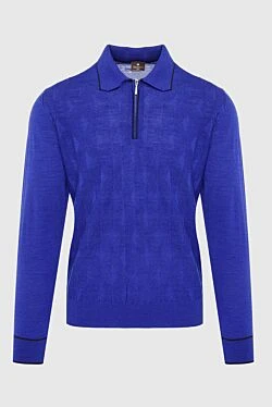 Wool, silk and cashmere long sleeve polo blue for men