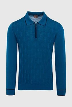 Wool, silk and cashmere long sleeve polo blue for men