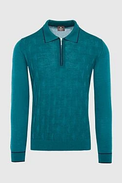 Long sleeve polo in wool, silk and cashmere green for men