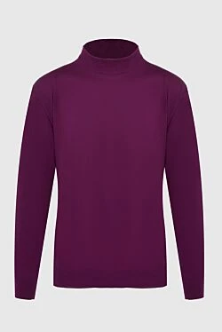 Men's jumper with a high stand-up collar made of wool, purple