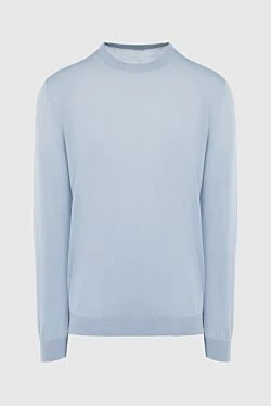 Blue wool, silk and cashmere jumper for men