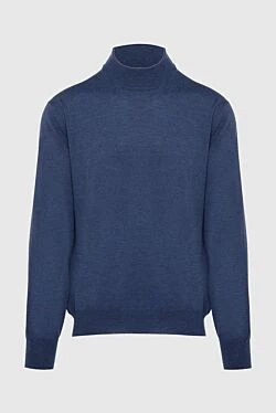 Men's jumper with a high stand-up collar made of wool, blue