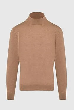 Men's jumper with a high stand-up collar made of wool, beige