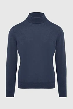 Men's jumper with a high stand-up collar made of wool, blue