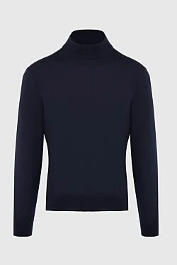 Men's jumper with a high stand-up collar made of wool, blue