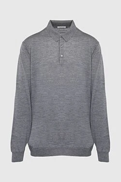 Wool silk long sleeve polo gray for men