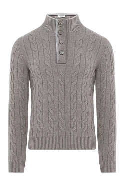 Men’s light brown buttoned cardigan with cable knit pattern