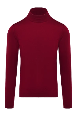 Men's jumper with a high stand-up collar, red wool